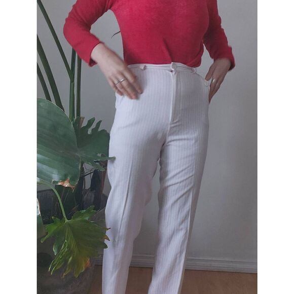 70s Pinestriped Red White Pants Pockets Vintage Slacks - Picture 1 of 6